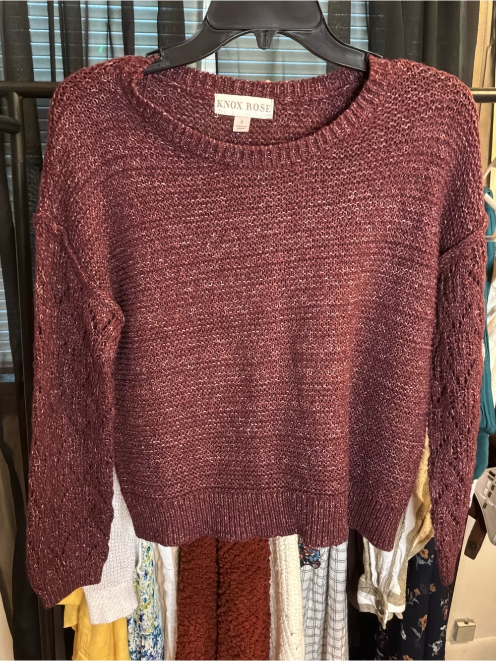 Knox Rose Burgundy Textured Crewneck Sweater